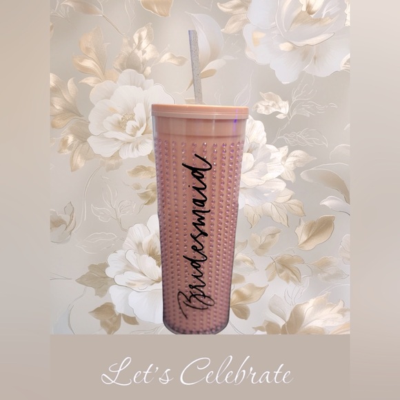 ICING: Set of 4 16oz Pink Bridesmaids Bedazzled Tumblers. 16oz. - Picture 2 of 4